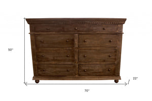 Homeroots 70" Tobacco Solid Wood Nine Drawer Gentleman's Chest  Solid Wood 489218