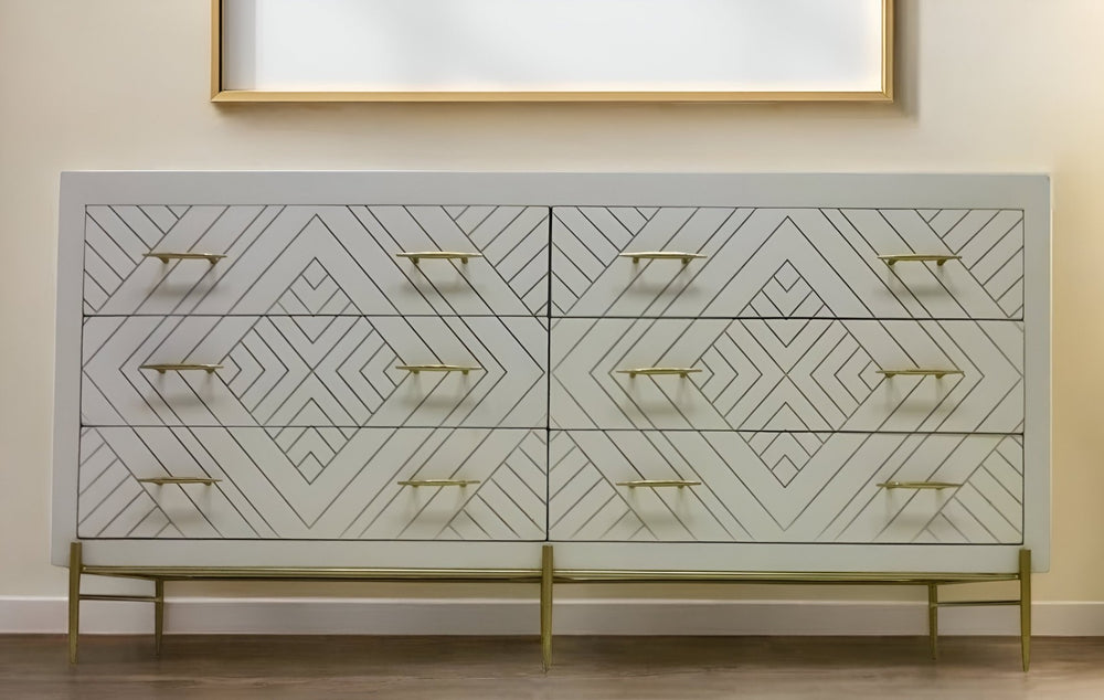 HomeRoots 72" Ivory Solid Wood Double Dresser – Rustic Charm with Six Spacious Drawers for Stylish Storage 489219