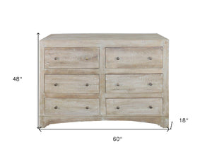 Homeroots 60" Brown Solid Wood Six Drawer Double Dresser  Solid Wood 489220