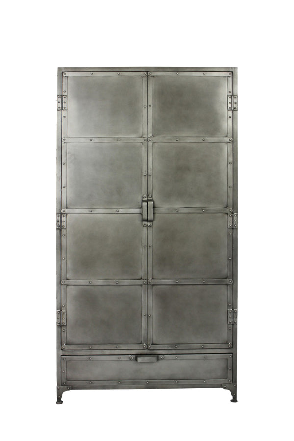 HomeRoots 36" Silver Iron Drawer Combo Dresser - Industrial Rustic Storage Solution for Bedroom & Entryway Decor 489222