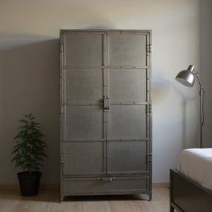 HomeRoots 36" Silver Iron Drawer Combo Dresser - Industrial Rustic Storage Solution for Bedroom & Entryway Decor 489222