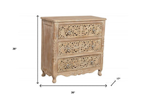 Homeroots 36" Antique White Solid Wood Three Drawer Dresser  Solid Wood 489223