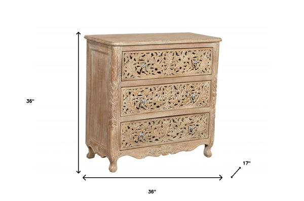 Homeroots 36" Antique White Solid Wood Three Drawer Dresser  Solid Wood 489223