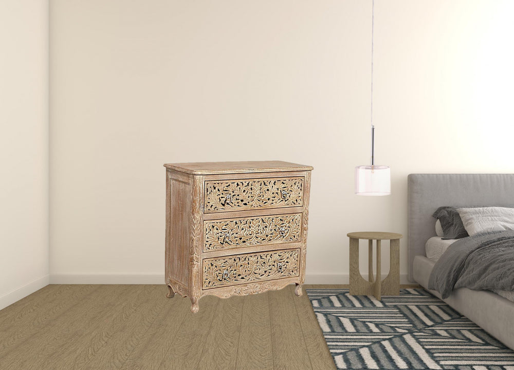 Homeroots 36" Antique White Solid Wood Three Drawer Dresser  Solid Wood 489223