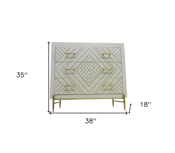 Homeroots 38" Ivory Solid Wood Three Drawer Dresser  Solid Wood 489226