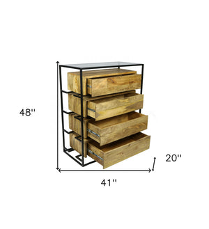 Homeroots 41" Natural Solid Wood Four Drawer Chest  Solid Wood 489228
