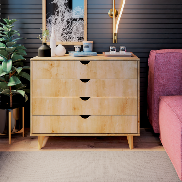 Homeroots 35" Stylish Four Drawer Dresser - Perfect Blend Of Functionality And Elegant Design For Any Room Natural Manufactured Wood 489232