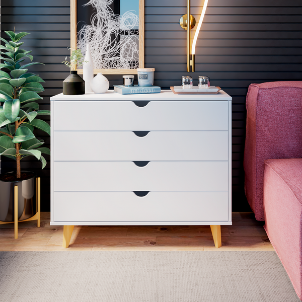 Homeroots 35" Stylish Four Drawer Dresser - Perfect Blend Of Functionality And Elegant Design For Any Room White Manufactured Wood 489233