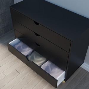 Homeroots 35" Stylish Four Drawer Dresser - Perfect Blend Of Functionality And Elegant Design For Any Room Black Manufactured Wood 489234