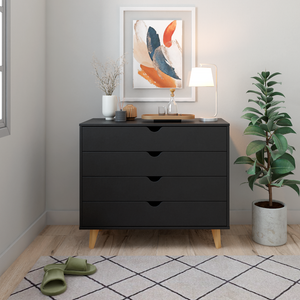 Homeroots 35" Stylish Four Drawer Dresser - Perfect Blend Of Functionality And Elegant Design For Any Room Black Manufactured Wood 489234