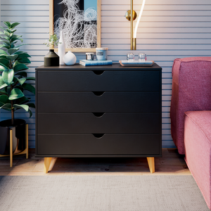Homeroots 35" Stylish Four Drawer Dresser - Perfect Blend Of Functionality And Elegant Design For Any Room Black Manufactured Wood 489234