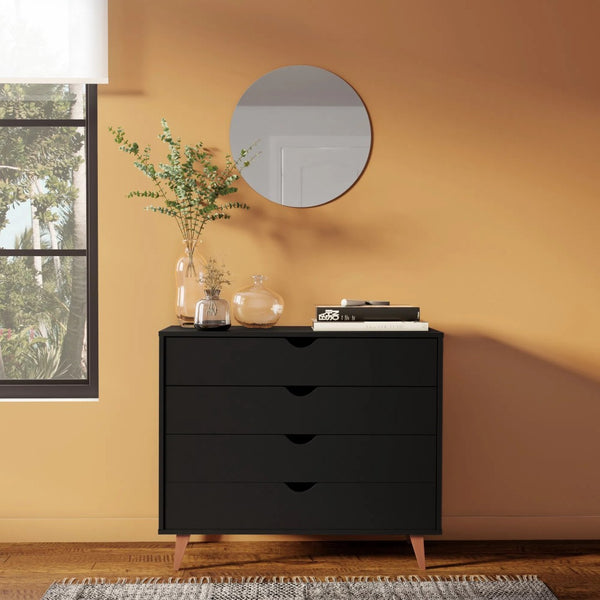 Homeroots 35" Stylish Four Drawer Dresser - Perfect Blend Of Functionality And Elegant Design For Any Room Black Manufactured Wood 489234