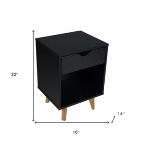 Homeroots 22" Black One Drawer Nightstand   489237
