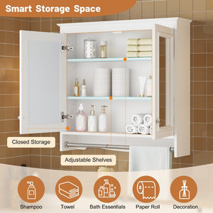 English Elm 3-in-1 Wall Mounted Medicine Cabinet with Soft Close Door Adjustable Shelves and Towel Bar White N710P405415K