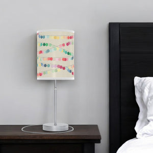 Homeroots 20" Silver Metal Table Lamp Pattern With Off White Cylinder Shade   489257