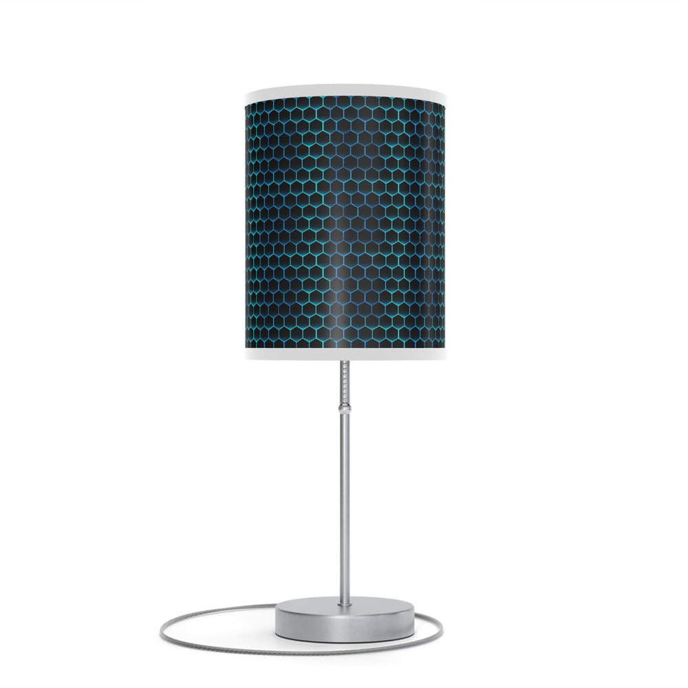 Homeroots 20" Silver Table Lamp With Black And Bright Honeycomb Cylinder Shade   489259