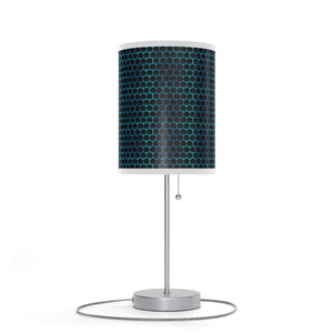 Homeroots 20" Silver Table Lamp With Black And Bright Honeycomb Cylinder Shade   489259
