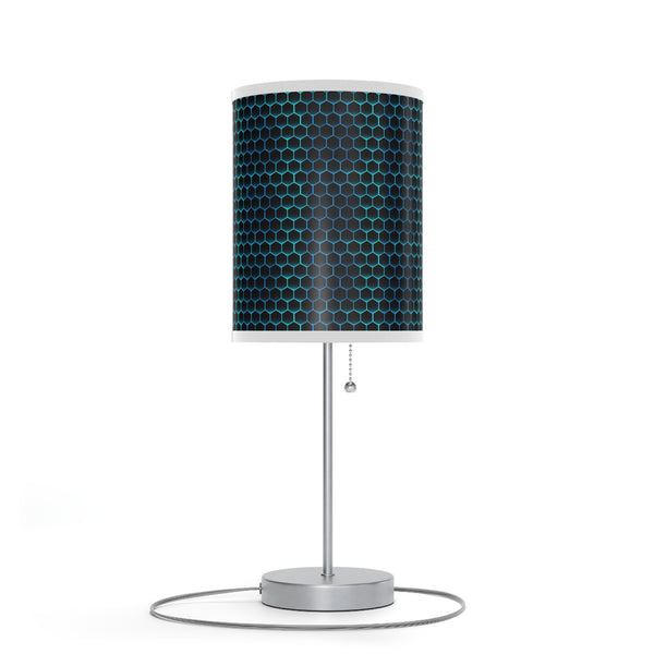 Homeroots 20" Silver Table Lamp With Black And Bright Honeycomb Cylinder Shade   489259