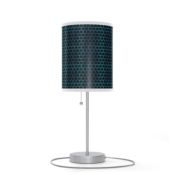 Homeroots 20" Silver Table Lamp With Black And Bright Honeycomb Cylinder Shade   489259