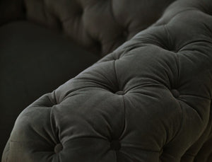 HomeRoots 74" Dark Gray Velour Chesterfield Loveseat with Gold Legs - Luxurious Seating for Modern Spaces 489281