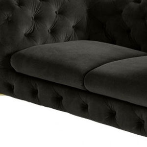 HomeRoots 74" Dark Gray Velour Chesterfield Loveseat with Gold Legs - Luxurious Seating for Modern Spaces 489281