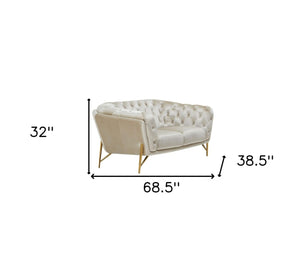 HomeRoots 69" Pearl Tufted Velvet Chesterfield Loveseat with Gold Accents – Glamorous Seating for Stylish Spaces 489284