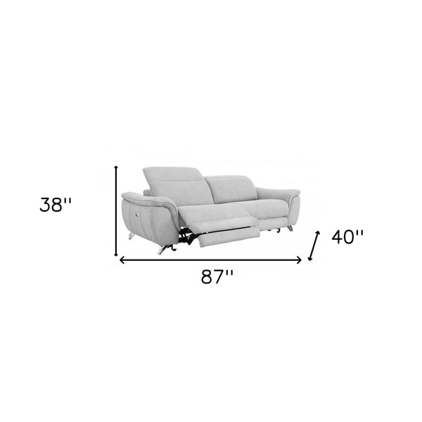 Homeroots 87" Gray And Silver Power Reclining Loveseat   489285