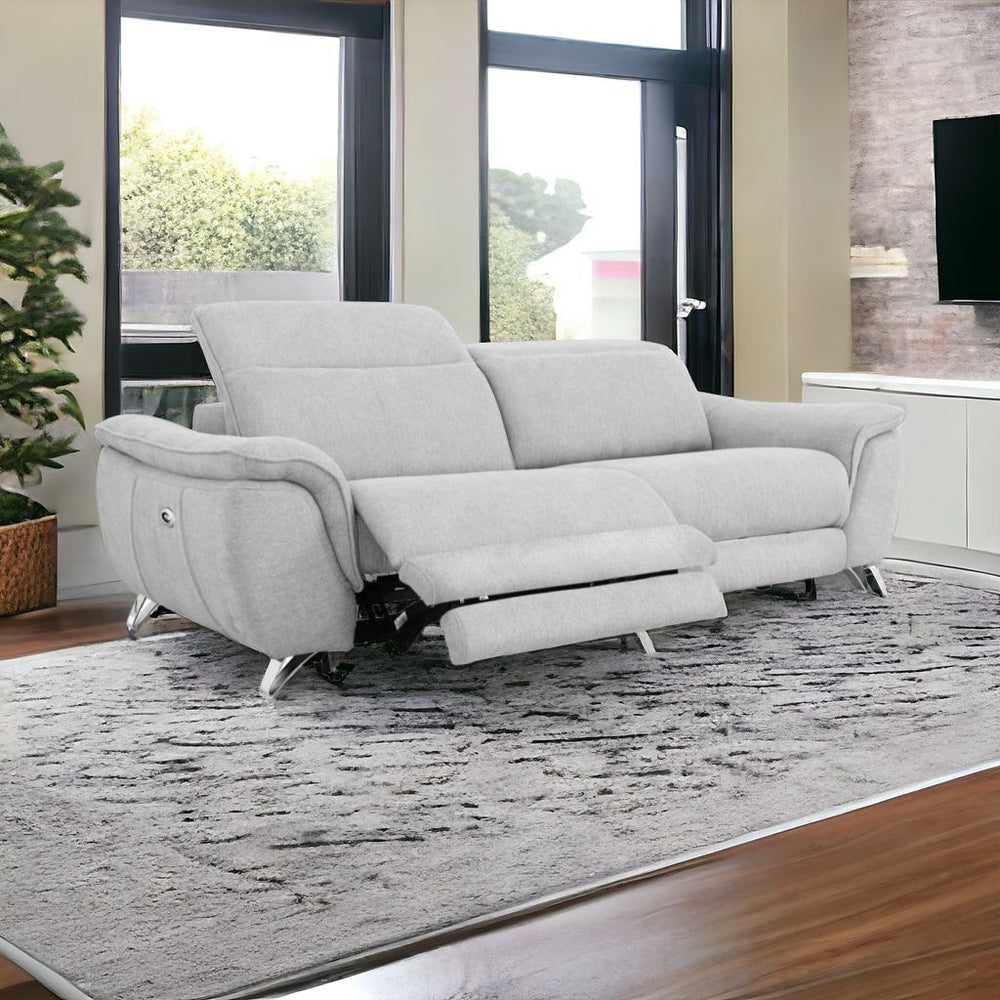 Homeroots 87" Gray And Silver Power Reclining Loveseat   489285