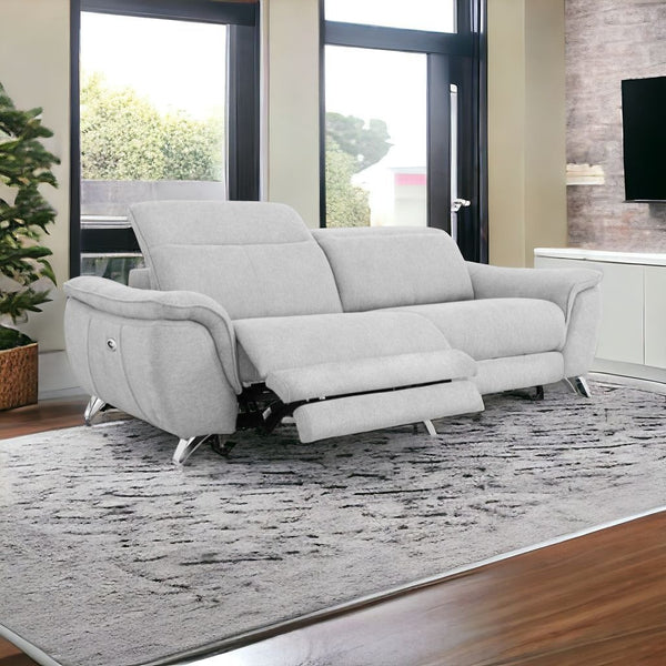 Homeroots 87" Gray And Silver Power Reclining Loveseat   489285