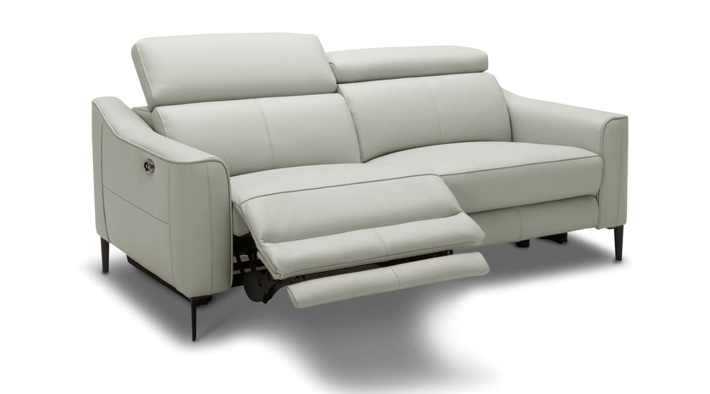 HomeRoots 60" Luxurious Gray and Black Top Grain Leather Power Reclining Loveseat with USB Charging Ports 489286