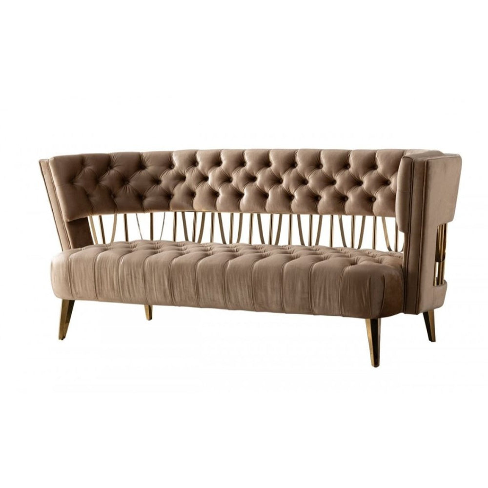 HomeRoots 62" Glamorous Beige and Gold Velvet Loveseat - Modern Tufted Design with Sturdy Birch Frame & Gold Legs 489287