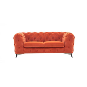 Homeroots 74" Orange And Silver Velvet Chesterfield Loveseat   489288