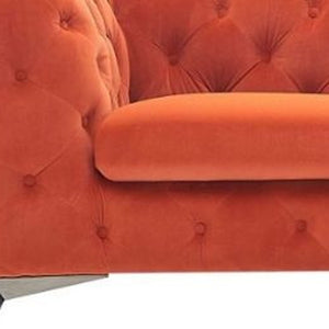 Homeroots 74" Orange And Silver Velvet Chesterfield Loveseat   489288