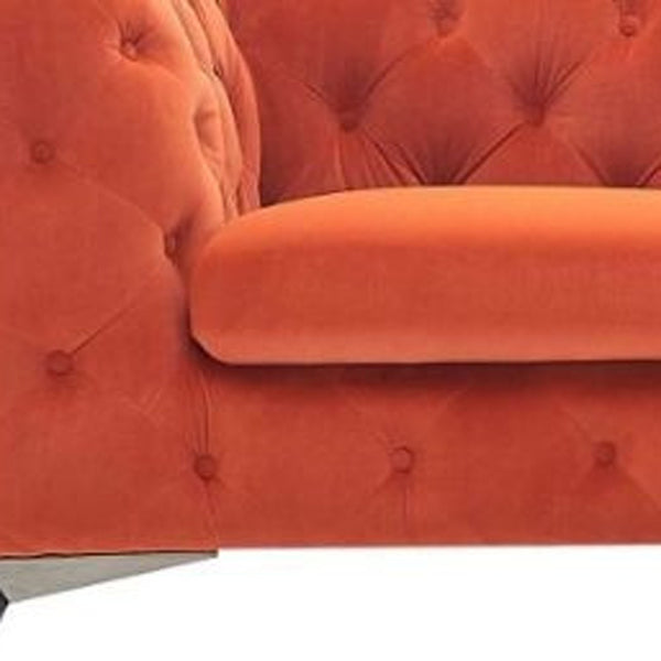 Homeroots 74" Orange And Silver Velvet Chesterfield Loveseat   489288