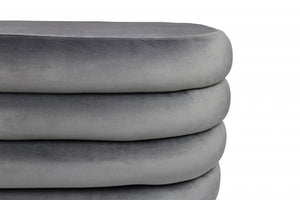 Homeroots 31" Gray Velvet Tufted Round Cocktail Ottoman   489296
