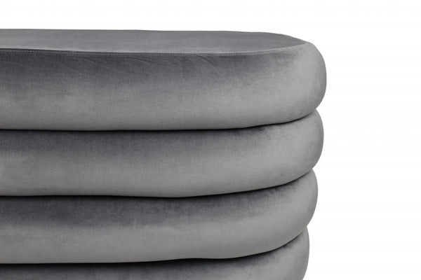 Homeroots 31" Gray Velvet Tufted Round Cocktail Ottoman   489296