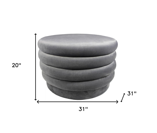 Homeroots 31" Gray Velvet Tufted Round Cocktail Ottoman   489296