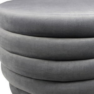 Homeroots 31" Gray Velvet Tufted Round Cocktail Ottoman   489296