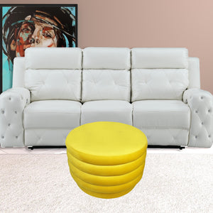 Homeroots 31" Yellow Velvet Tufted Round Cocktail Ottoman   489297