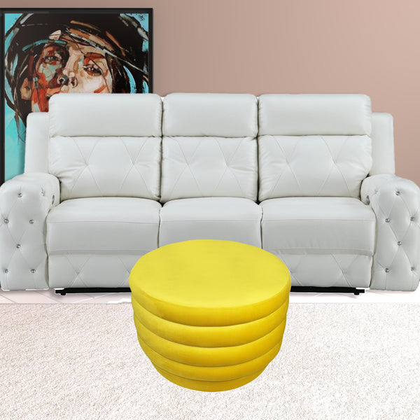 Homeroots 31" Yellow Velvet Tufted Round Cocktail Ottoman   489297
