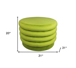 Homeroots 31" Green Velvet Tufted Round Cocktail Ottoman   489298