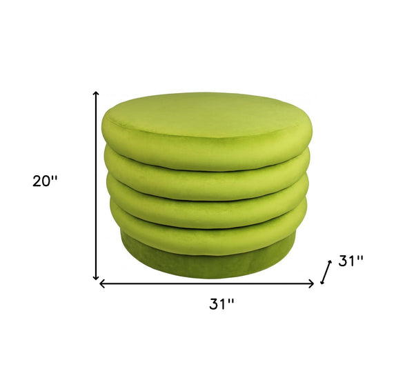 Homeroots 31" Green Velvet Tufted Round Cocktail Ottoman   489298