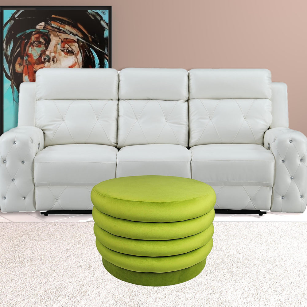 Homeroots 31" Green Velvet Tufted Round Cocktail Ottoman   489298