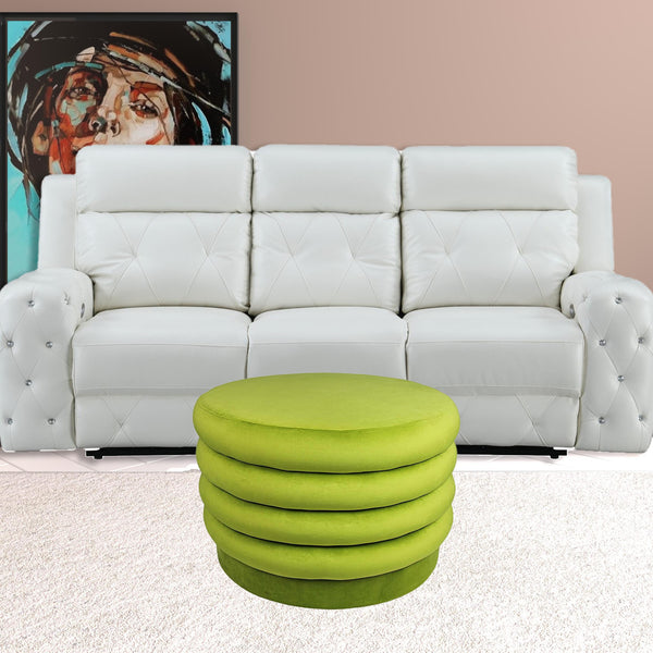 Homeroots 31" Green Velvet Tufted Round Cocktail Ottoman   489298