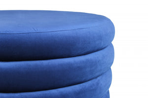Homeroots 31" Blue Velvet Tufted Round Cocktail Ottoman   489299