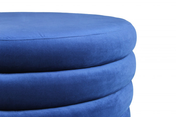 Homeroots 31" Blue Velvet Tufted Round Cocktail Ottoman   489299