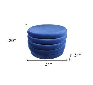 Homeroots 31" Blue Velvet Tufted Round Cocktail Ottoman   489299