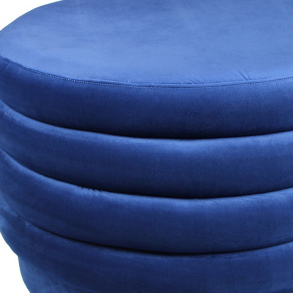 Homeroots 31" Blue Velvet Tufted Round Cocktail Ottoman   489299
