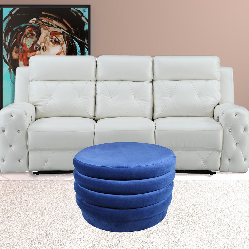 Homeroots 31" Blue Velvet Tufted Round Cocktail Ottoman   489299