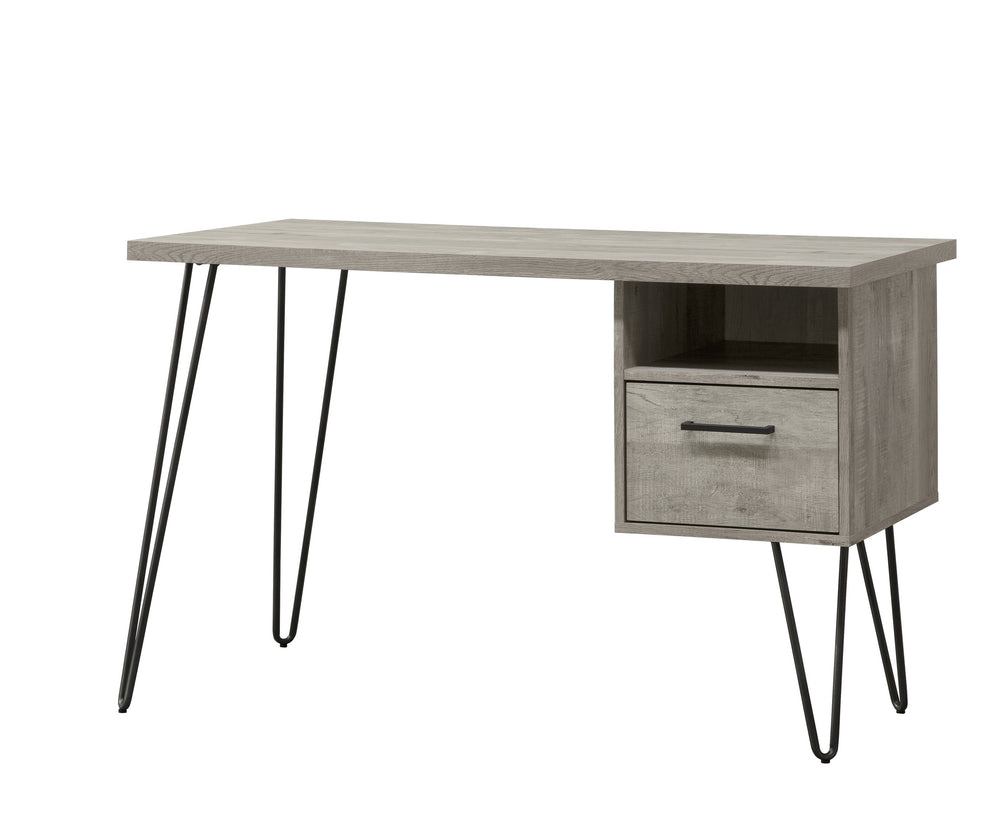English Elm Grey Oak Desk Gray Wash with Storage Drawer & Shelf, MDF+Metal, Space-Saving Modern Design, Easy Maintenance B2699P237456